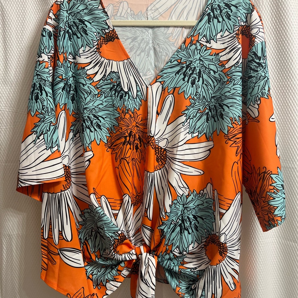 Vibrant Floral Knot-Front Blouse